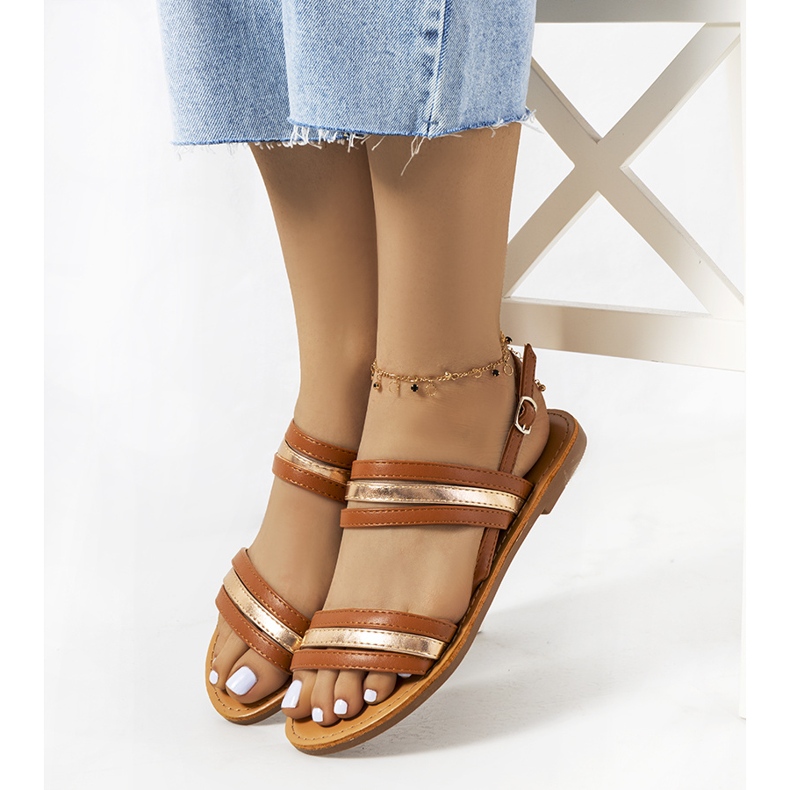 Hibbins brown women's sandals golden 1