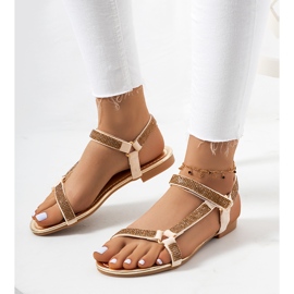 Gold sandals with Fihelly cubic zirconias golden 1