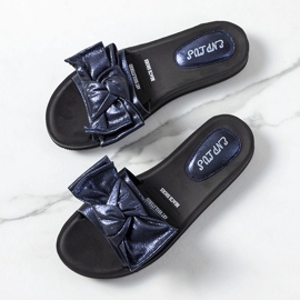 Navy blue slippers with a shiny bow Sora 1 Navy blue slippers with a shiny bow Sora 1