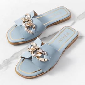 Elegant blue slippers with chain Mary 1