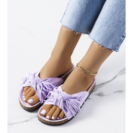 Purple Laderies fringed slippers violet 1