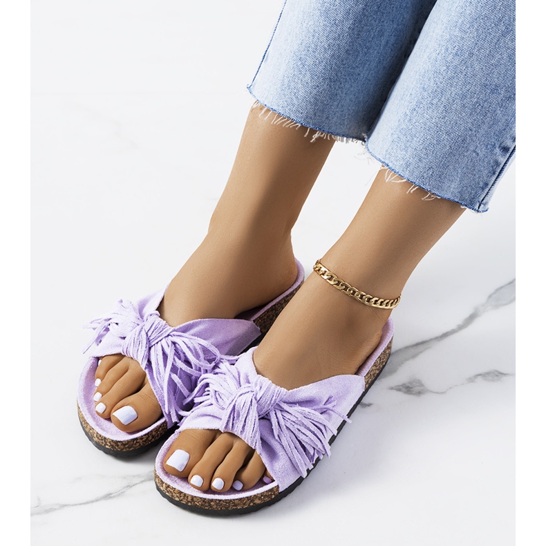 Purple Laderies fringed slippers violet 1