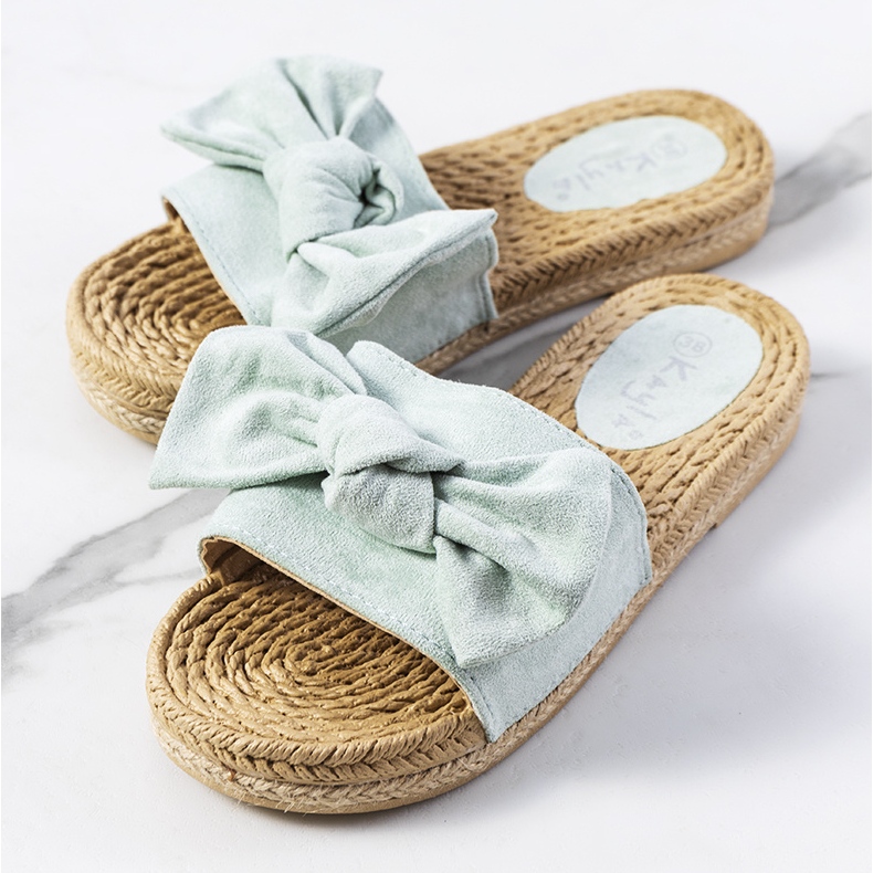 Green slippers with a Madelen bow 1