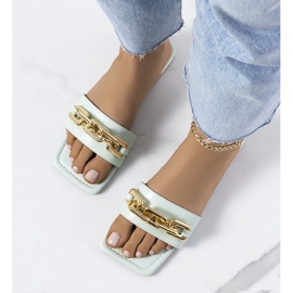 Green elegant slippers with a Cherell chain 1