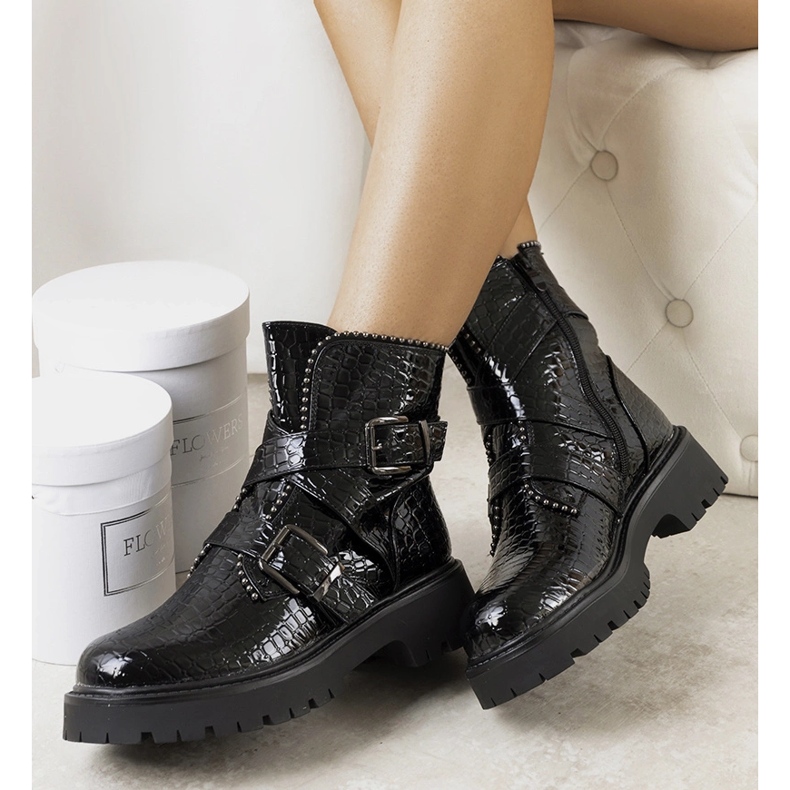 Black patent Helia boots 1
