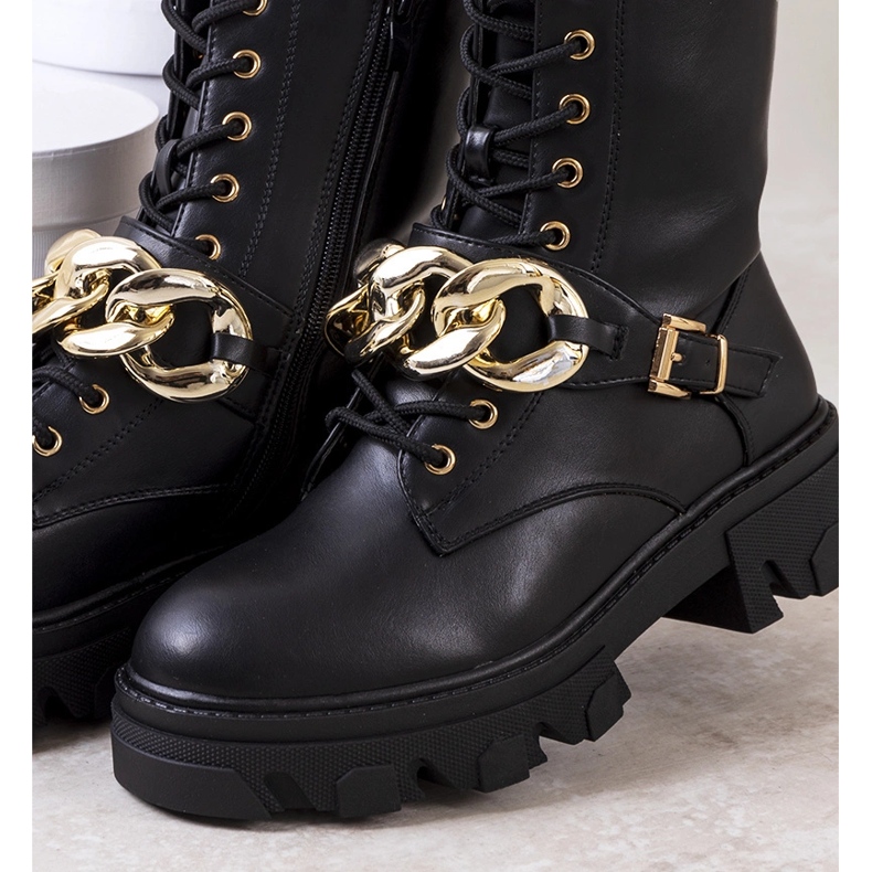 Black ankle boots with Laboy chain 1