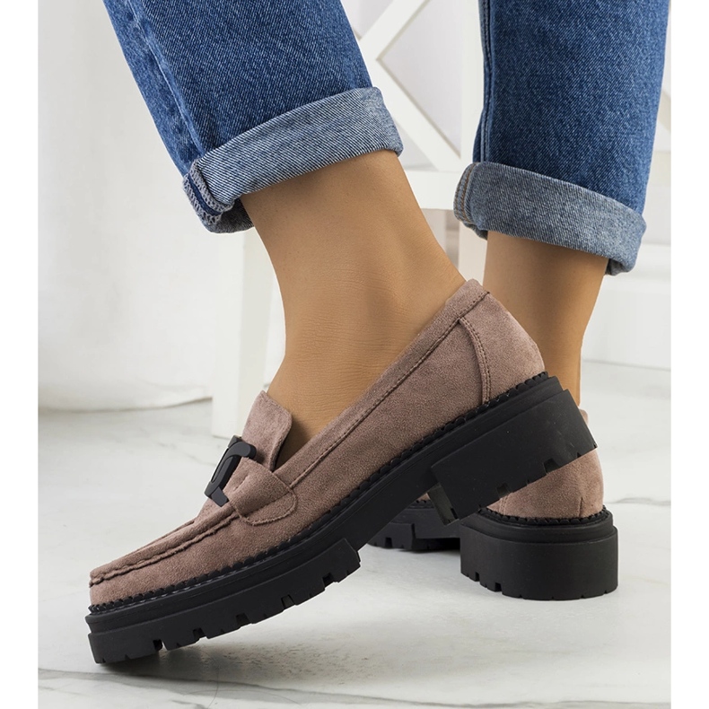 Brown eco-suede half-boots beige 1