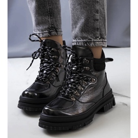 Gray patent leather Prepo boots black 1