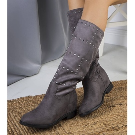 Gray wedge boots with studs grey 1