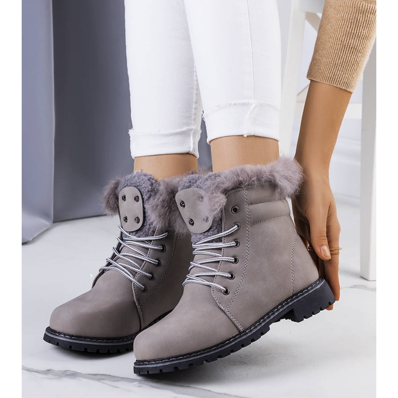 PA1 Gray insulated boots with fur from Rosmina grey 1