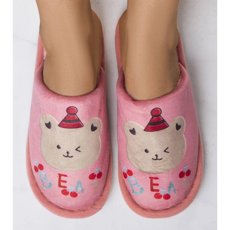 Bear pink soft slippers 1