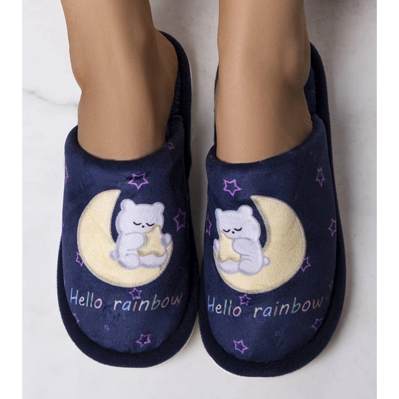 Rainbow moon navy blue soft slippers 1 Rainbow moon navy blue soft slippers 1