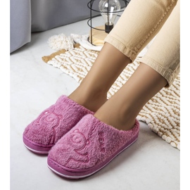 BM Dark pink soft Smile Bear slippers 1