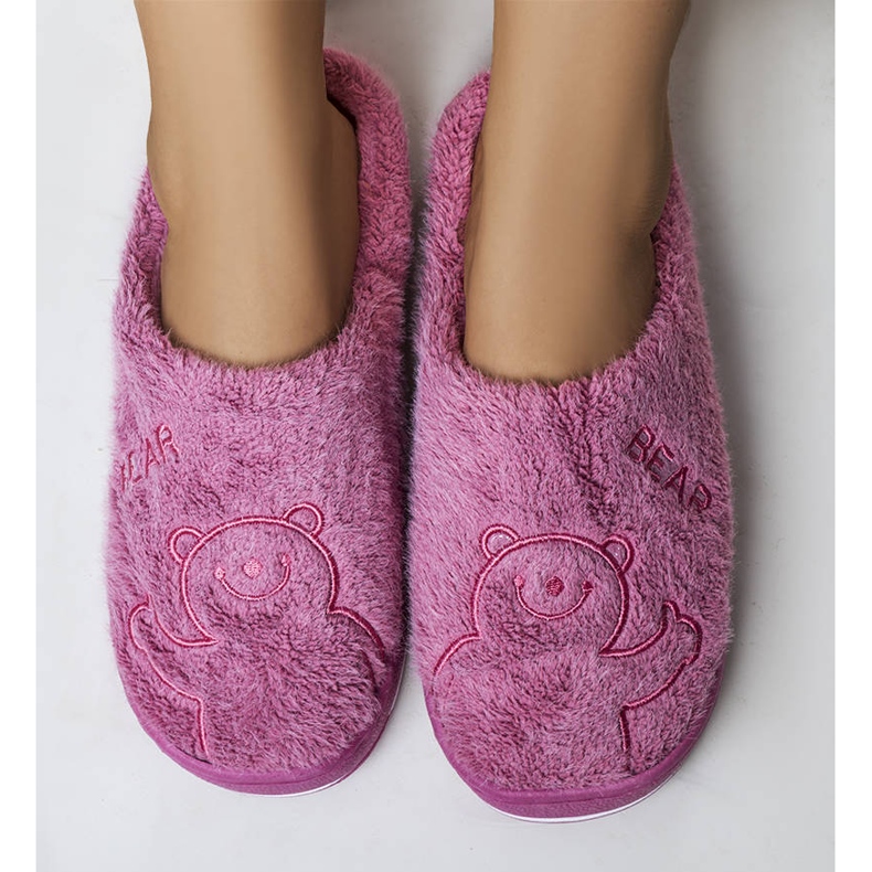 BM Dark pink soft Smile Bear slippers 2