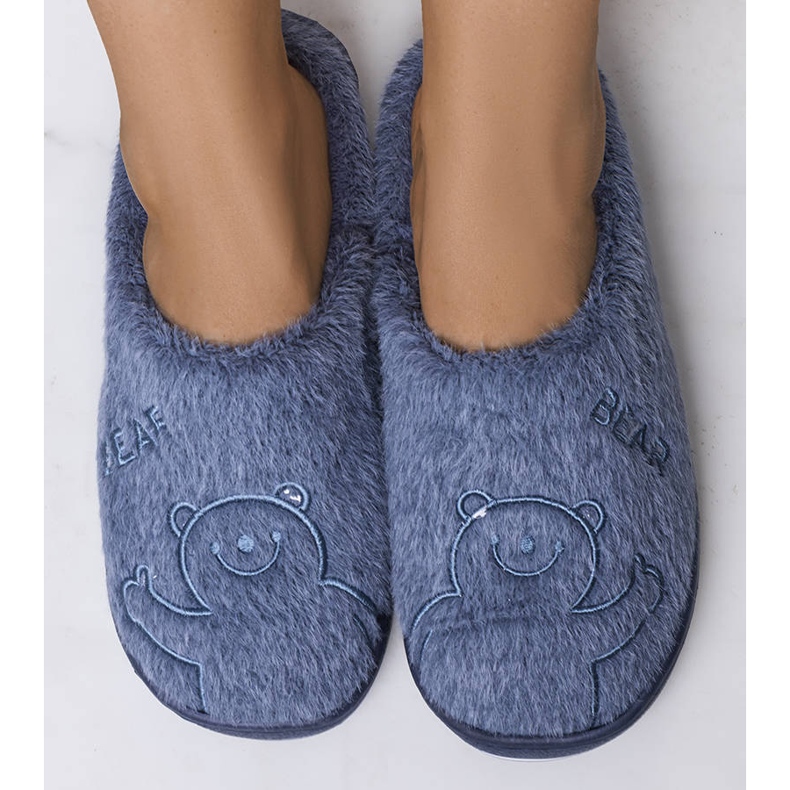 Navy blue Smile Bear soft slippers 1