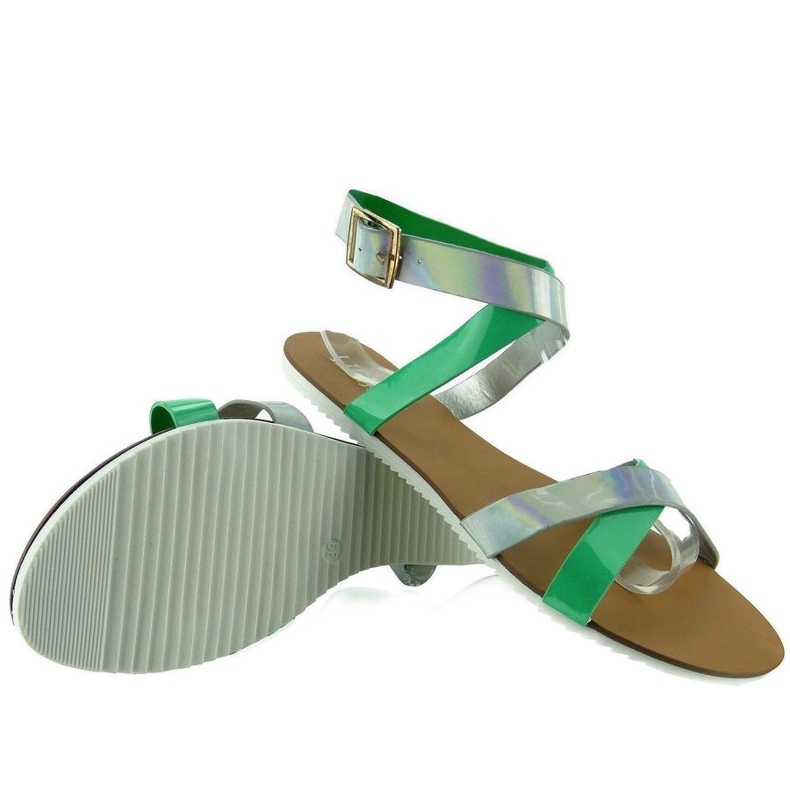 Sandals with a hologram stripe X7961 Green 2