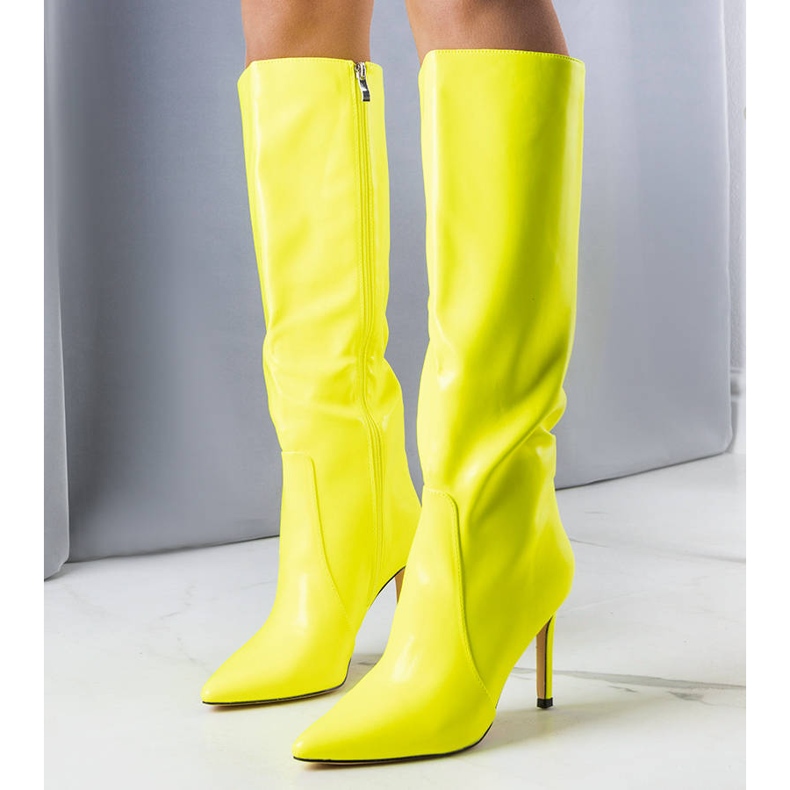 Yellow neon boots on a high heel 1