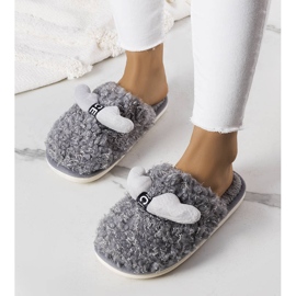 BM Gray slippers with fur from Rosny grey 1