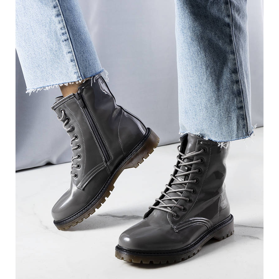 Rhys gray patent leather boots grey