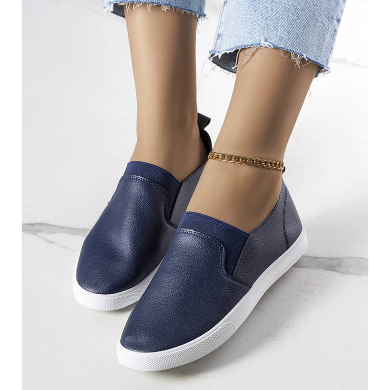 Navy blue eco-leather sneakers from Leroy 1
