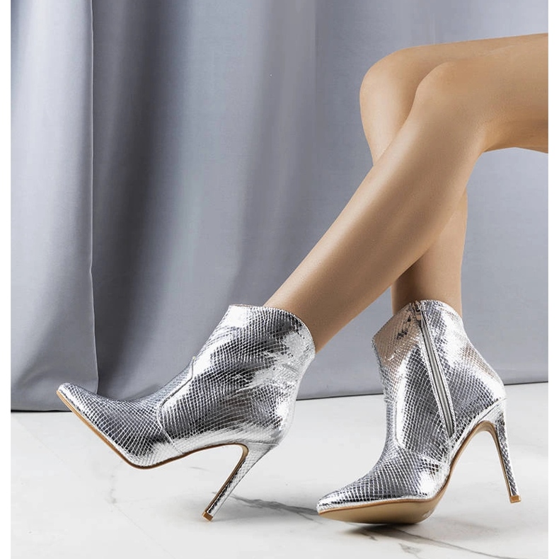 Silver shiny Bristol high heel boots 1