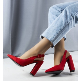 Red pumps with an open heel 2