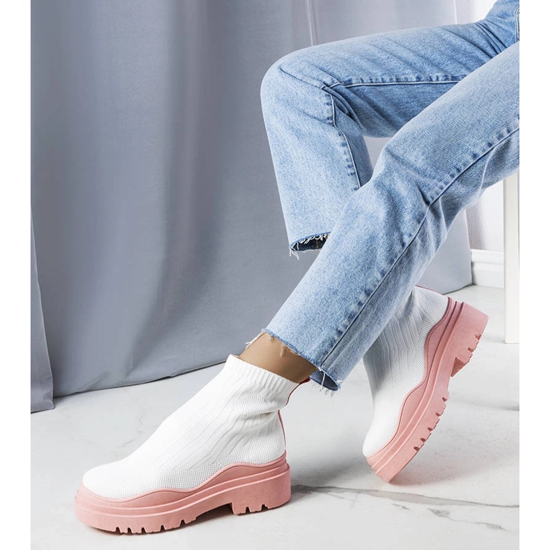 Cali white sock boots with a pink sole 1 Cali white sock boots with a pink sole 1