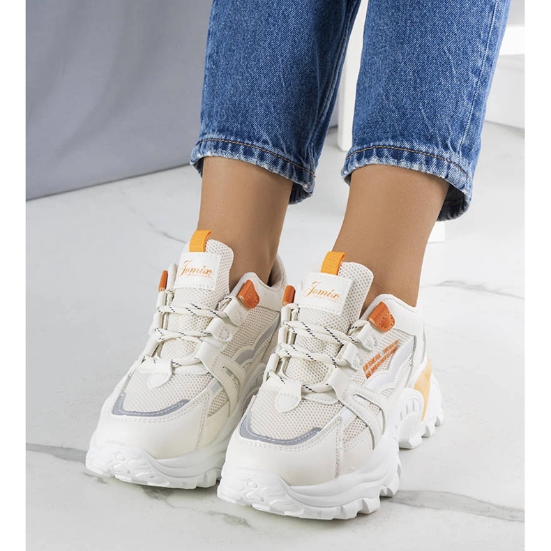 Opal beige sneakers with neon inserts 1