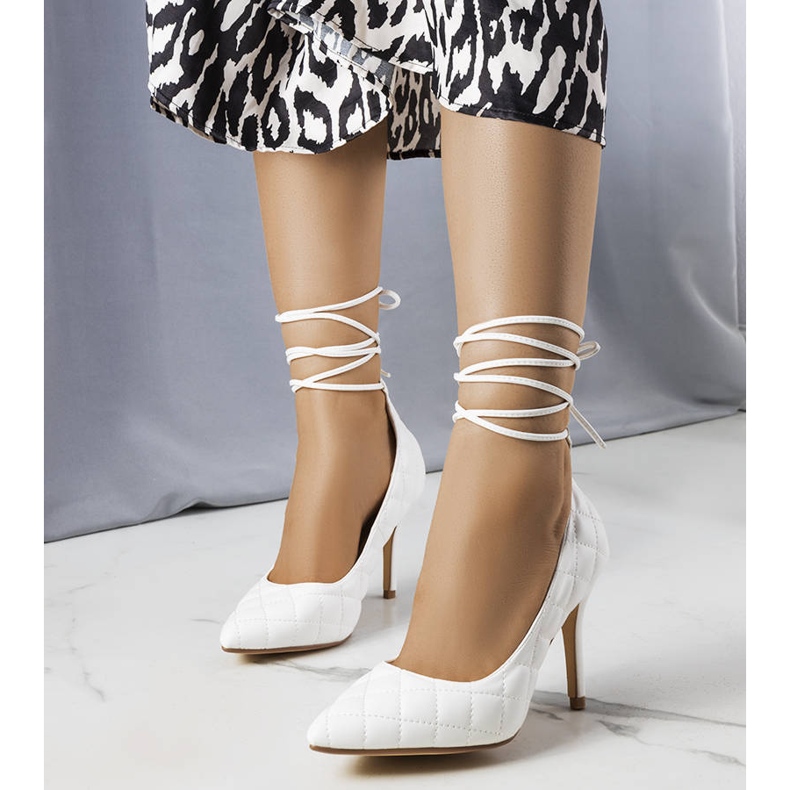 Rosie's white quilted tie-up heels 1