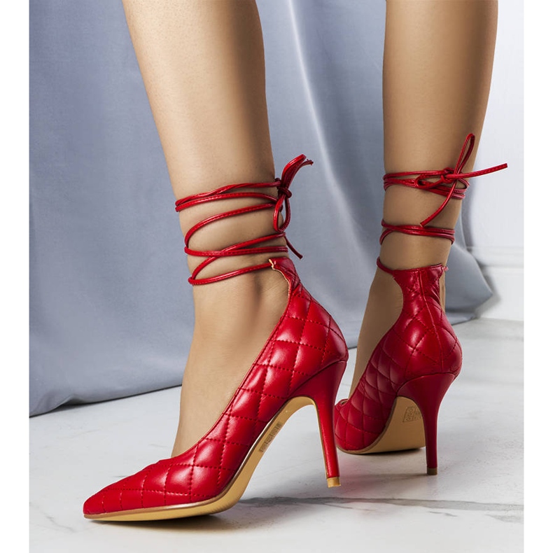 Red quilted tie-up heels from Rosie 1