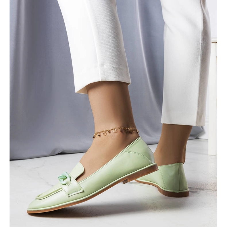 Bobbie chain-embellished green loafers 1 Bobbie chain-embellished green loafers 1