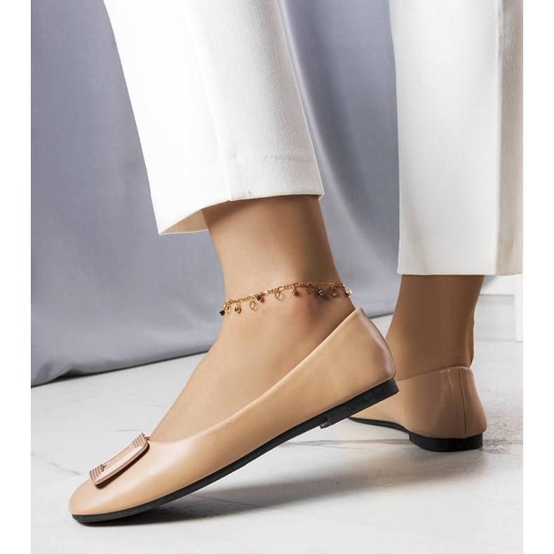 Brown ballerinas with a Sheller buckle beige 1