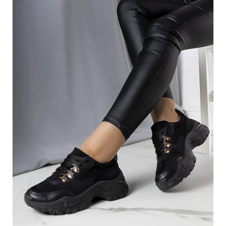 Jenna black mixed fabric sneakers 1