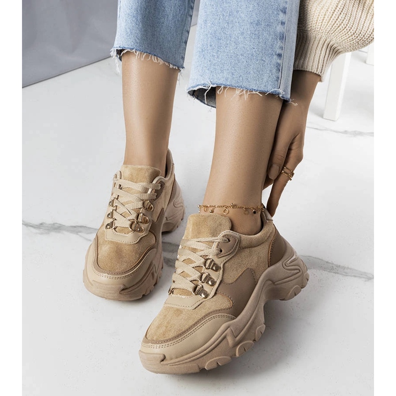 Beige mixed fabric sneakers from Jenna 1