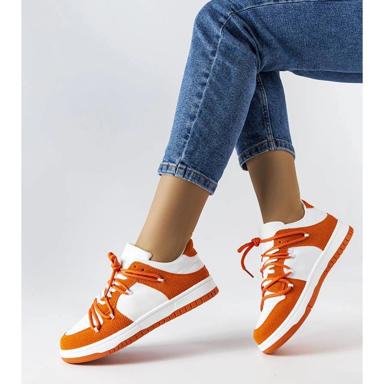 Orange sneakers with combined materials from Hila white 1