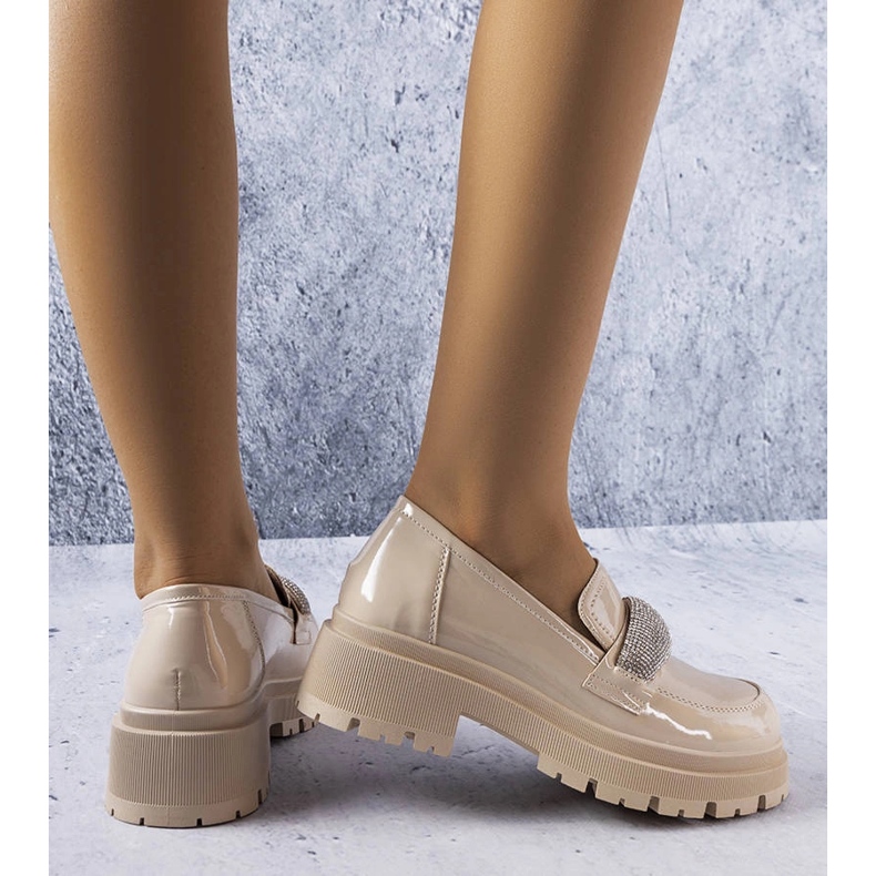 Beige lacquered brogues with cubic zirconias from Mouss 1