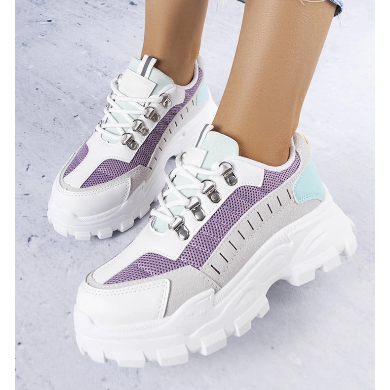Ladies' gray chunky sneakers white 1