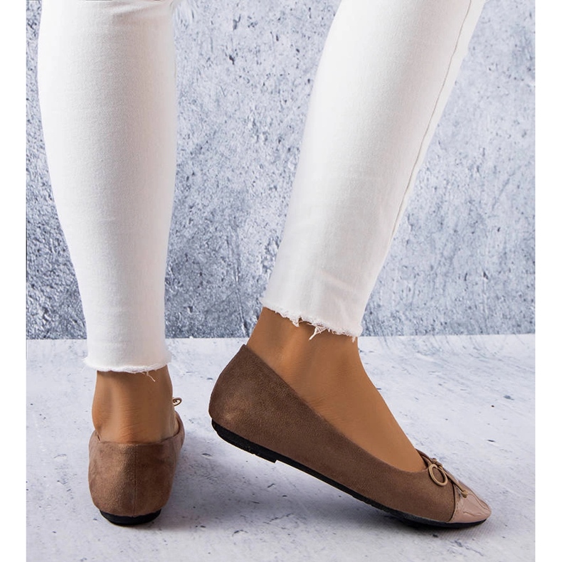 Simard mocha ballet flats with a patent toe grey 1