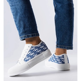 White sneakers with a blue Marquis pattern 1