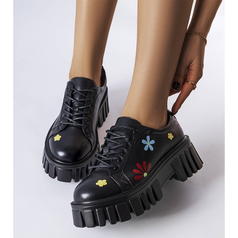 Black brogues decorated with Gemini flowers 1