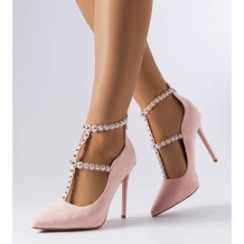 Pink high heels decorated with a Prunella belt 1 Pink high heels decorated with a Prunella belt 1