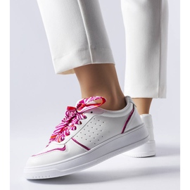 White sneakers tied with Pryor ribbon 1