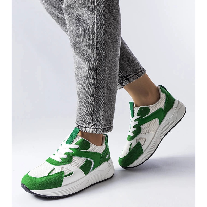 Green sneakers made of mixed materials from Riel 1