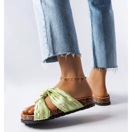 Green slippers decorated with Fresne fabric 1 Green slippers decorated with Fresne fabric 1