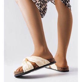 Beige slides decorated with Fresne fabric 1