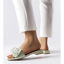 Green elegant slippers with rhinestones from Fifi 1