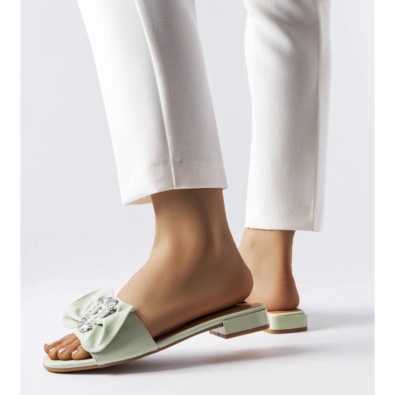 Green elegant slippers with rhinestones from Fifi 1