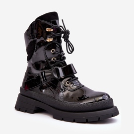 Women's Patent Worker Boots On Platform Black Nahili 1