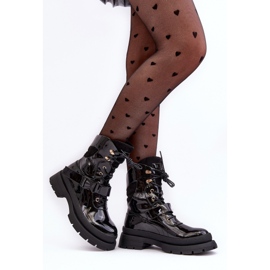 Women's Patent Worker Boots On Platform Black Nahili 2