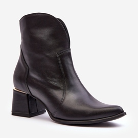 Lewski Shoes Women's Leather Cowboy Boots On High Heel Black Lewski 3166/B/2 1